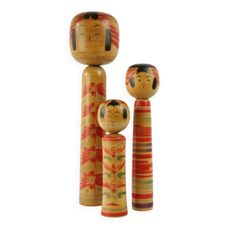 Lot de 3 poupées Kokeshi japonaises