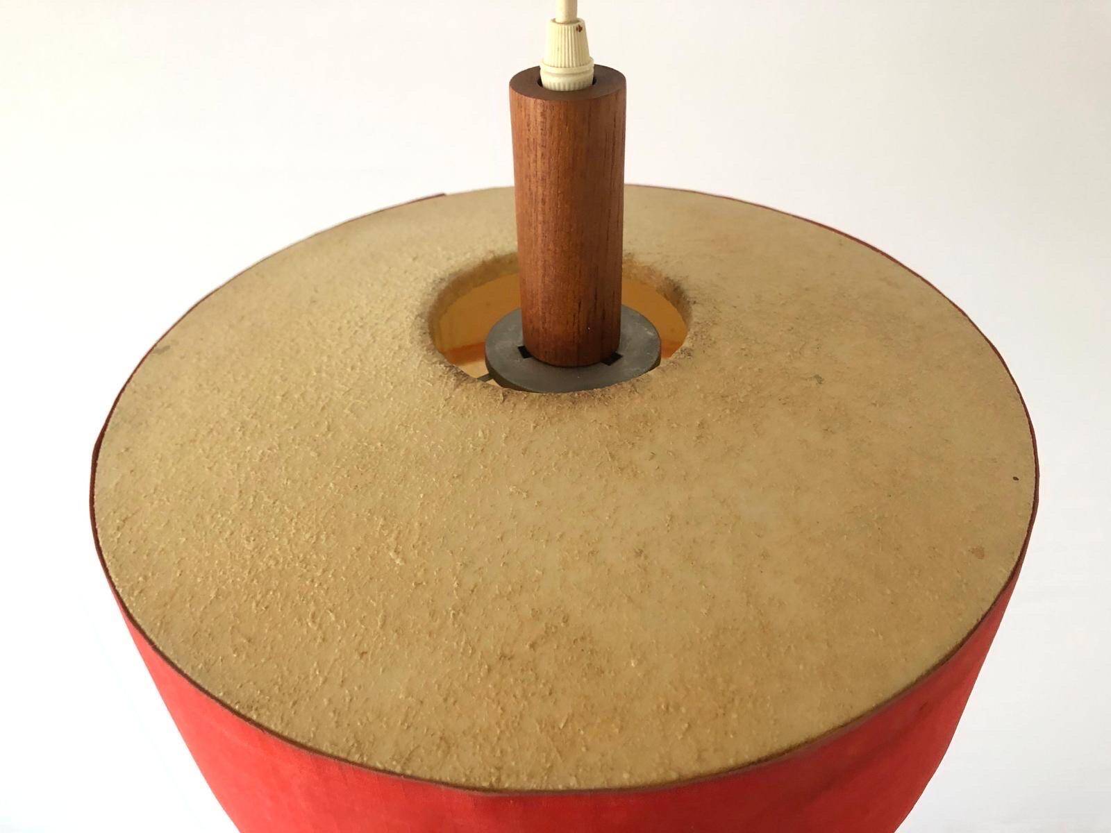 Red fabric ceiling light with textured plexiglass shade by Temde, 1960s, Germany.
