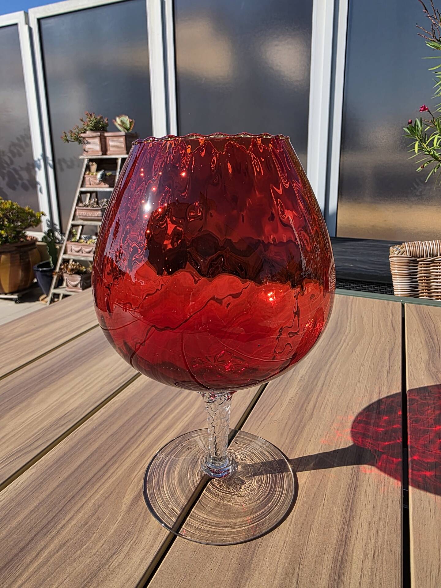 Giant glass 29 cm Empoli ruby red vintage blown glass