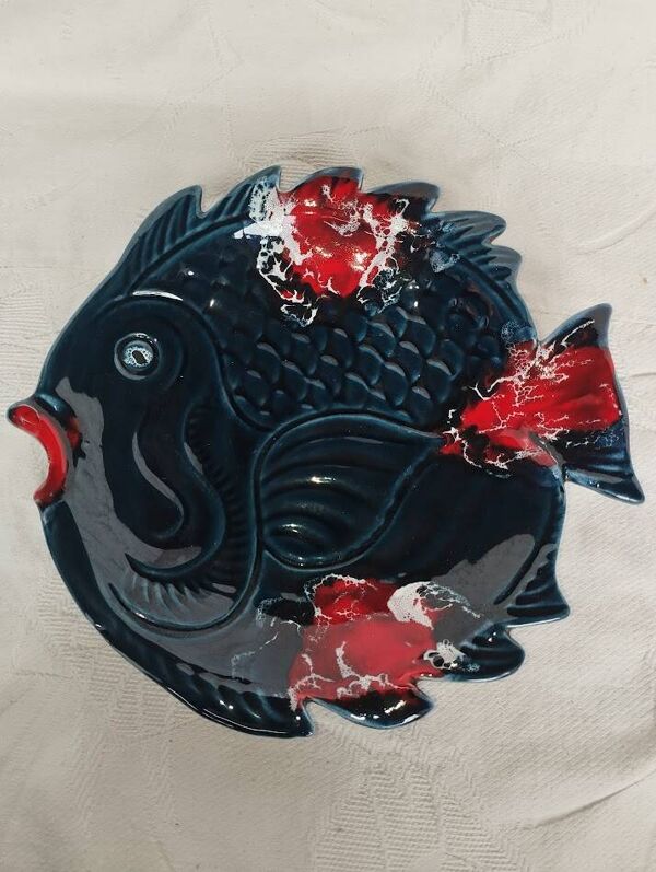 Plat poisson vintage Vallauris – Céramique – 45 cm – Années 60