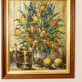 Swedish Mid-Century Oil On CanvasPainting" Floral Still Life " by  Lars DraabyeK --Vintage & Framed