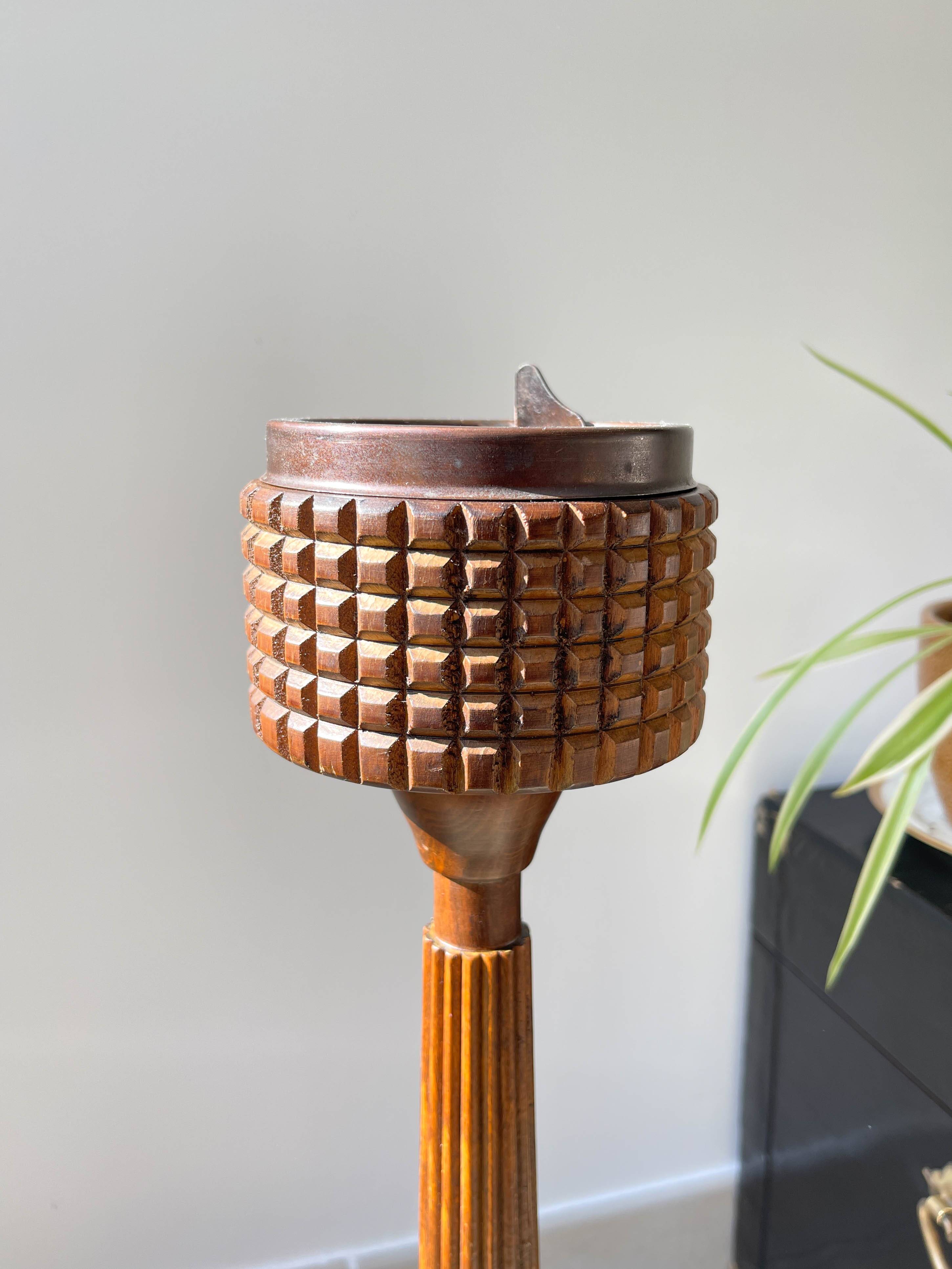 Vintage carved wooden pedestal ashtray