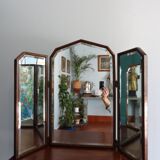 Triptych mirror 1900 with beveled mirrors, 88/42 x 68 cm