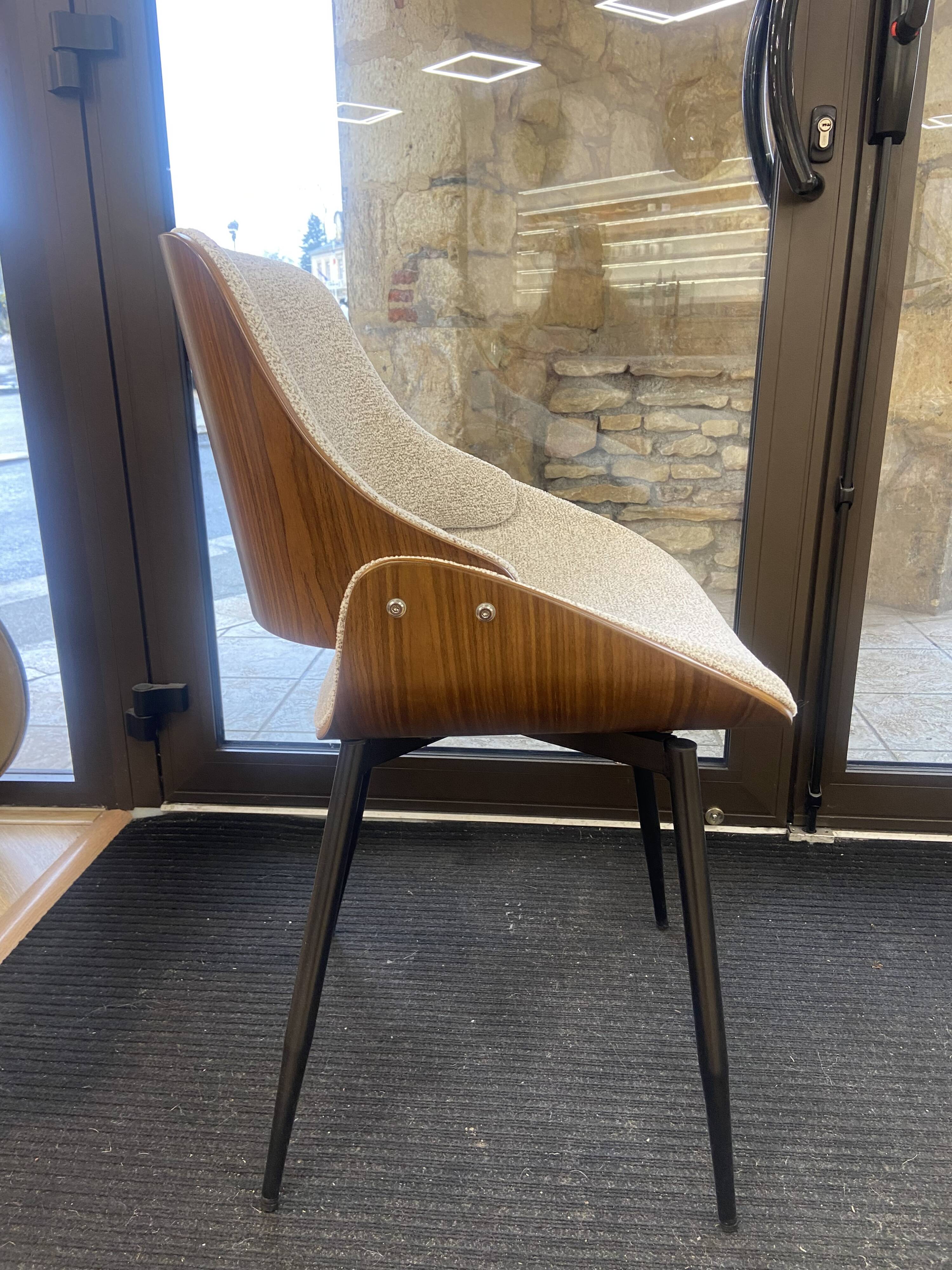 wooden chair with ecru velvet fabric