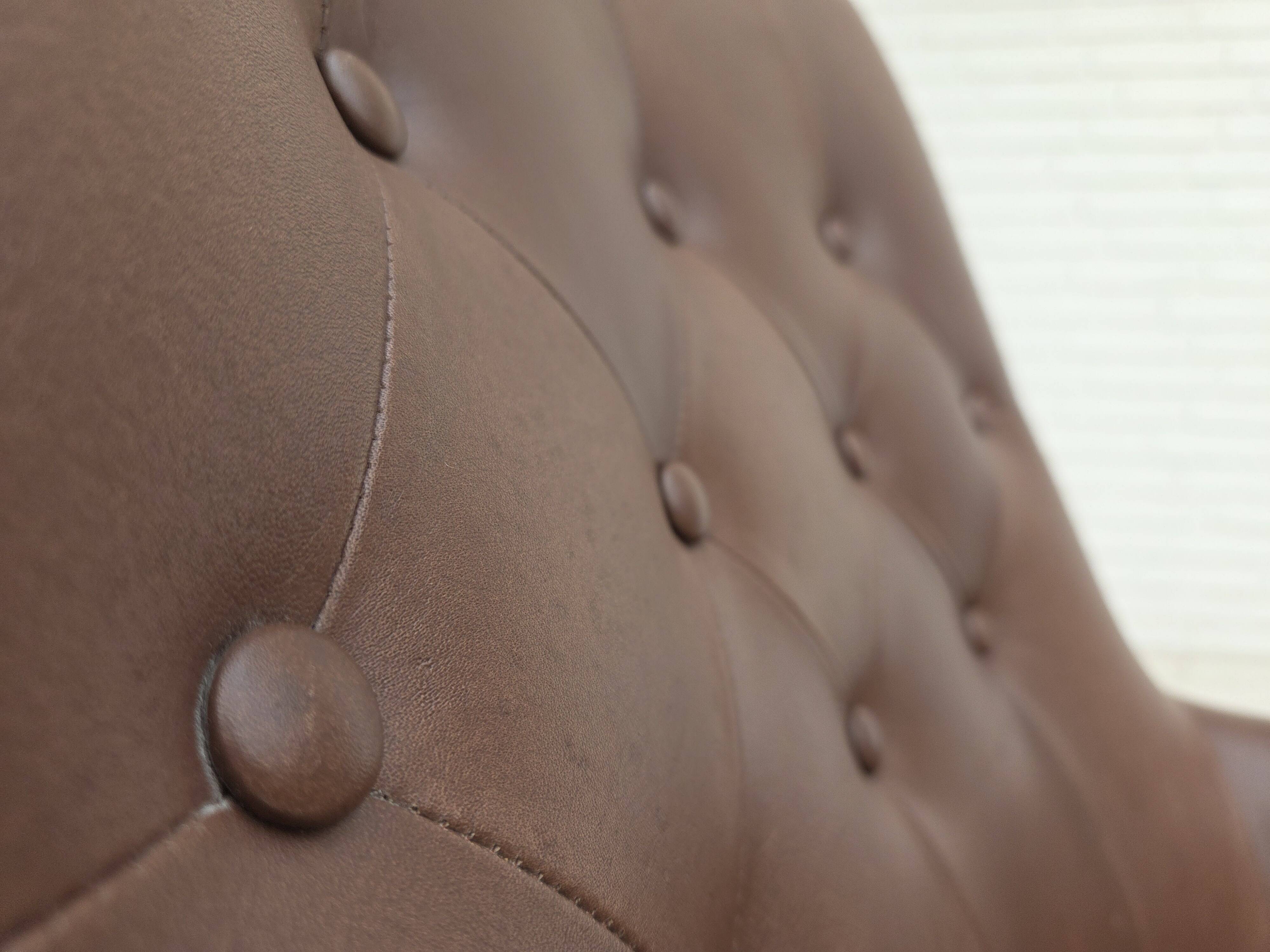 1970s, Danish armchair, original brown furniture leather.