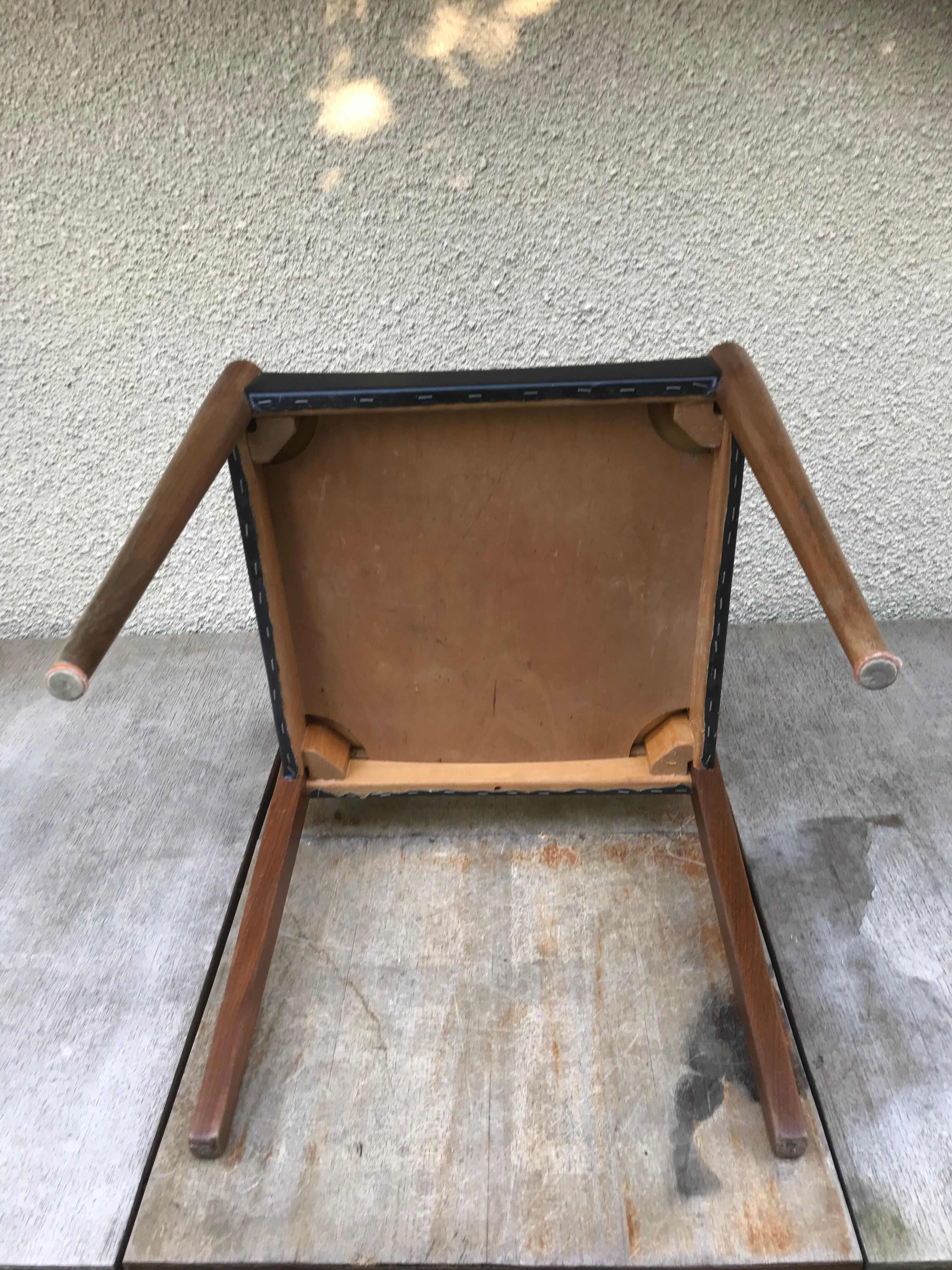 Series of 4 old scandinavian chairs wood teck - skai skaï black vintage