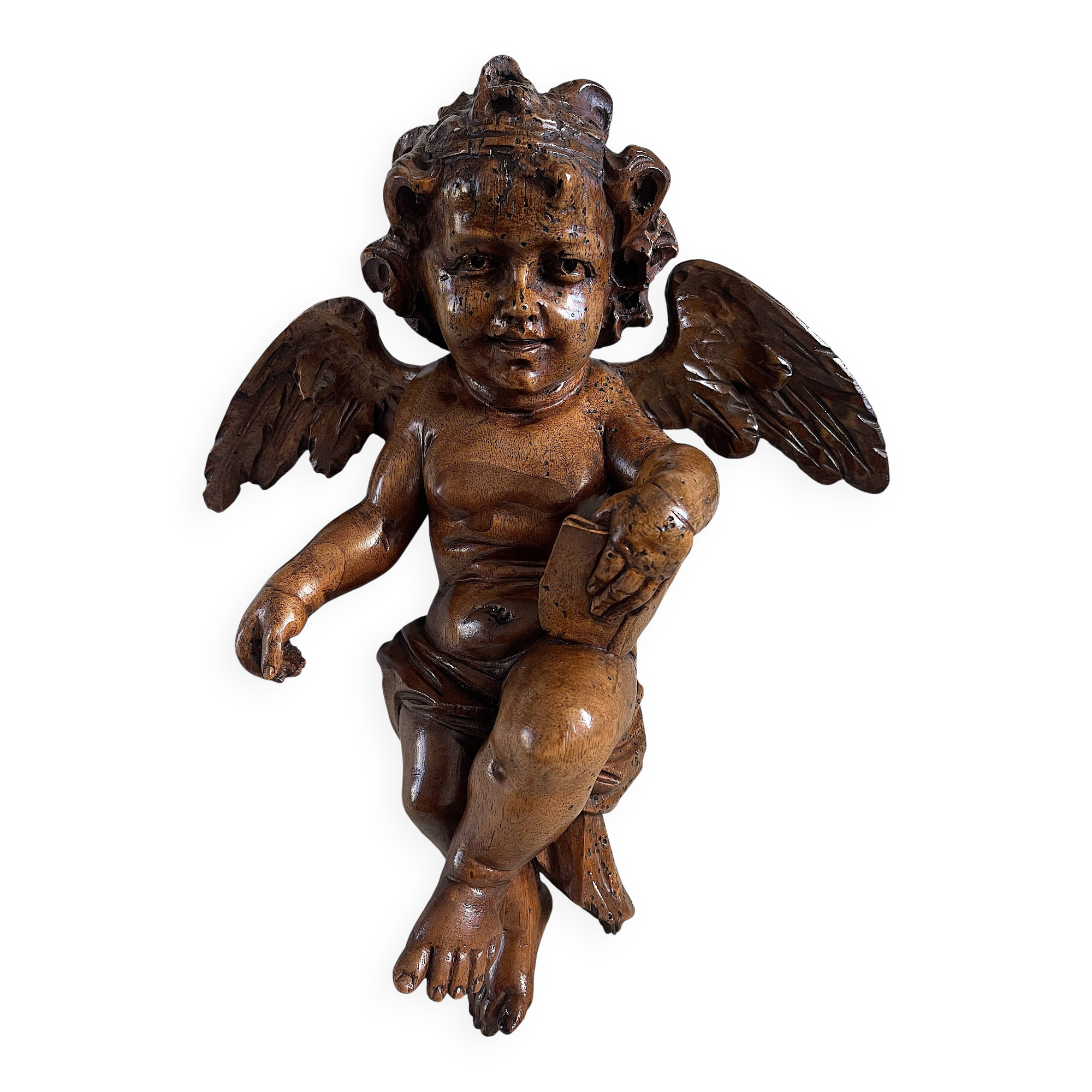 18th Century Carved Wooden Angel/Chestnut/Putto