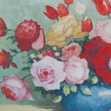 Large watercolor bouquet of flowers signed Bessonnat