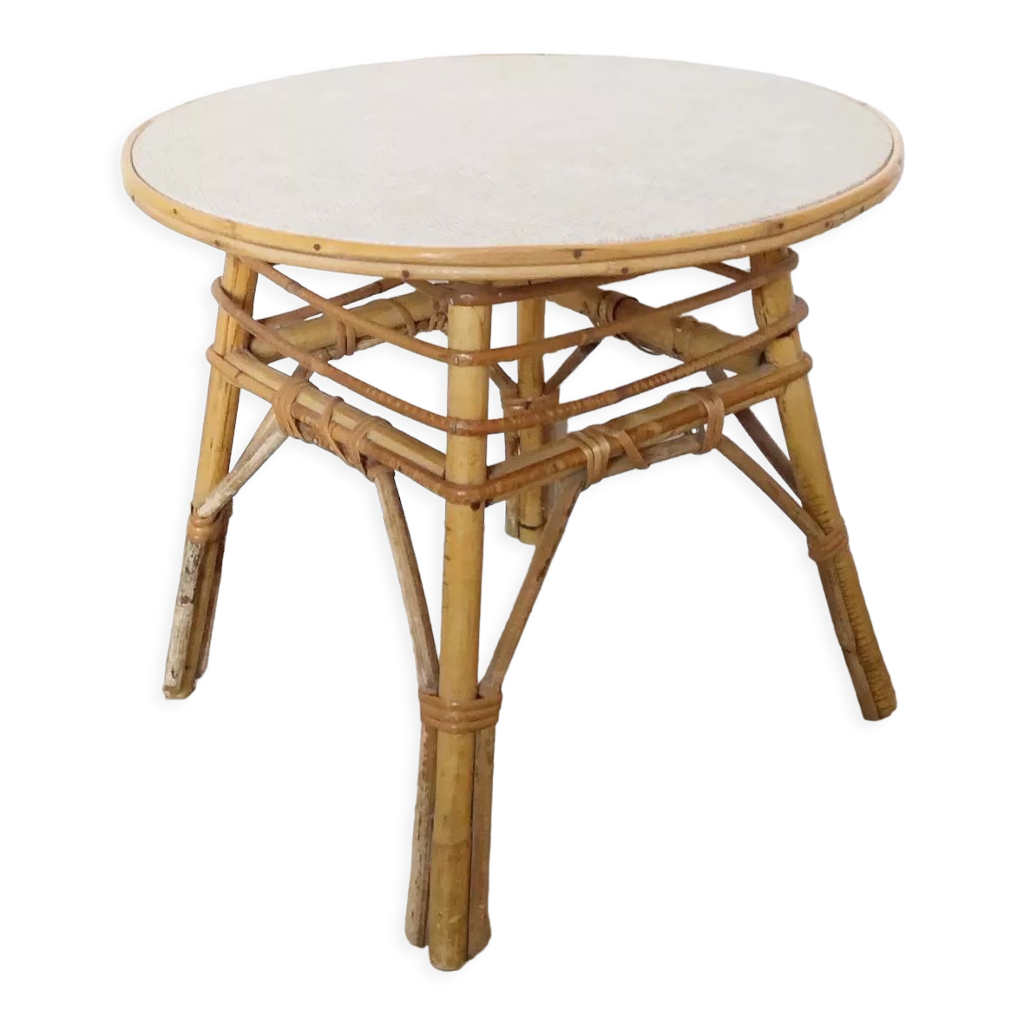 Table basse vintage ronde en rotin