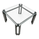 Brutalist coffee table / metal glass / 1980s / weighty
