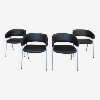 Chaises Tubulaires Modèle AP 22 avec Cuir Noir par Hein Salomonson & Theo Tempelman pour AP Original