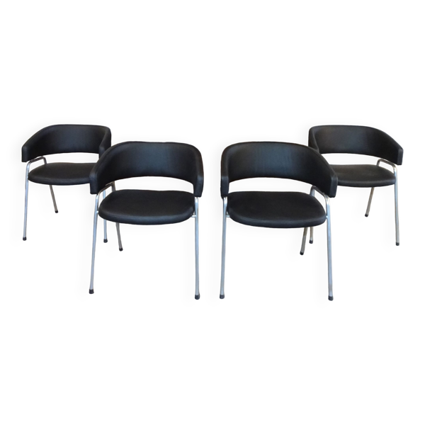 Chaises Tubulaires Modèle AP 22 avec Cuir Noir par Hein Salomonson & Theo Tempelman pour AP Original
