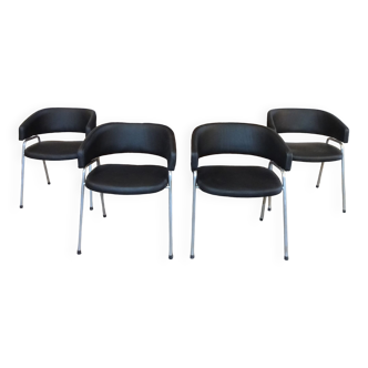 Tubular Chairs Model AP 22 with Black Leather by Hein Salomonson & Theo Tempelman for AP Original