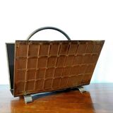 English magazine rack in embossed brass 1960
