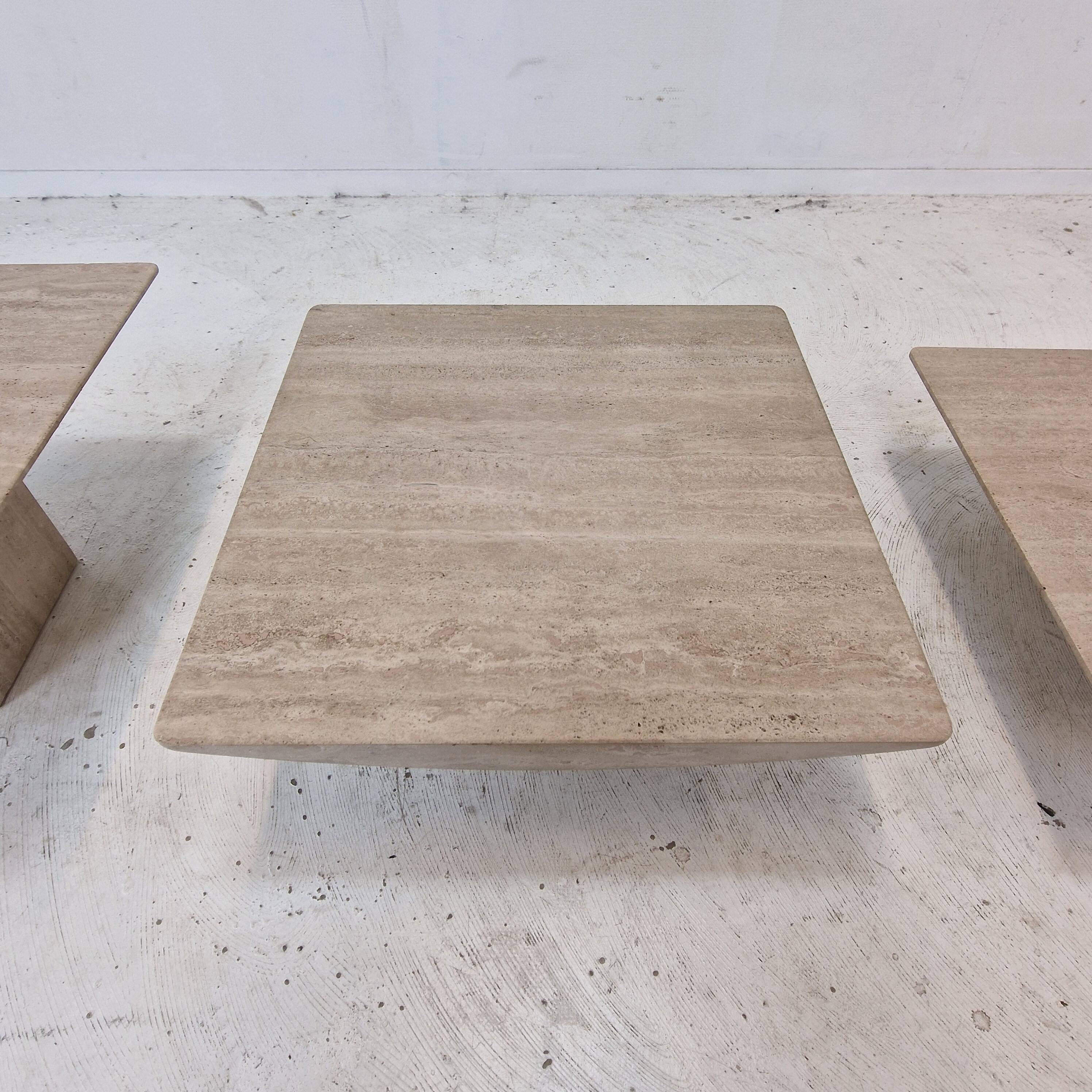 Set of 3 Italian Travertine Coffee or Side Tables, 1980s