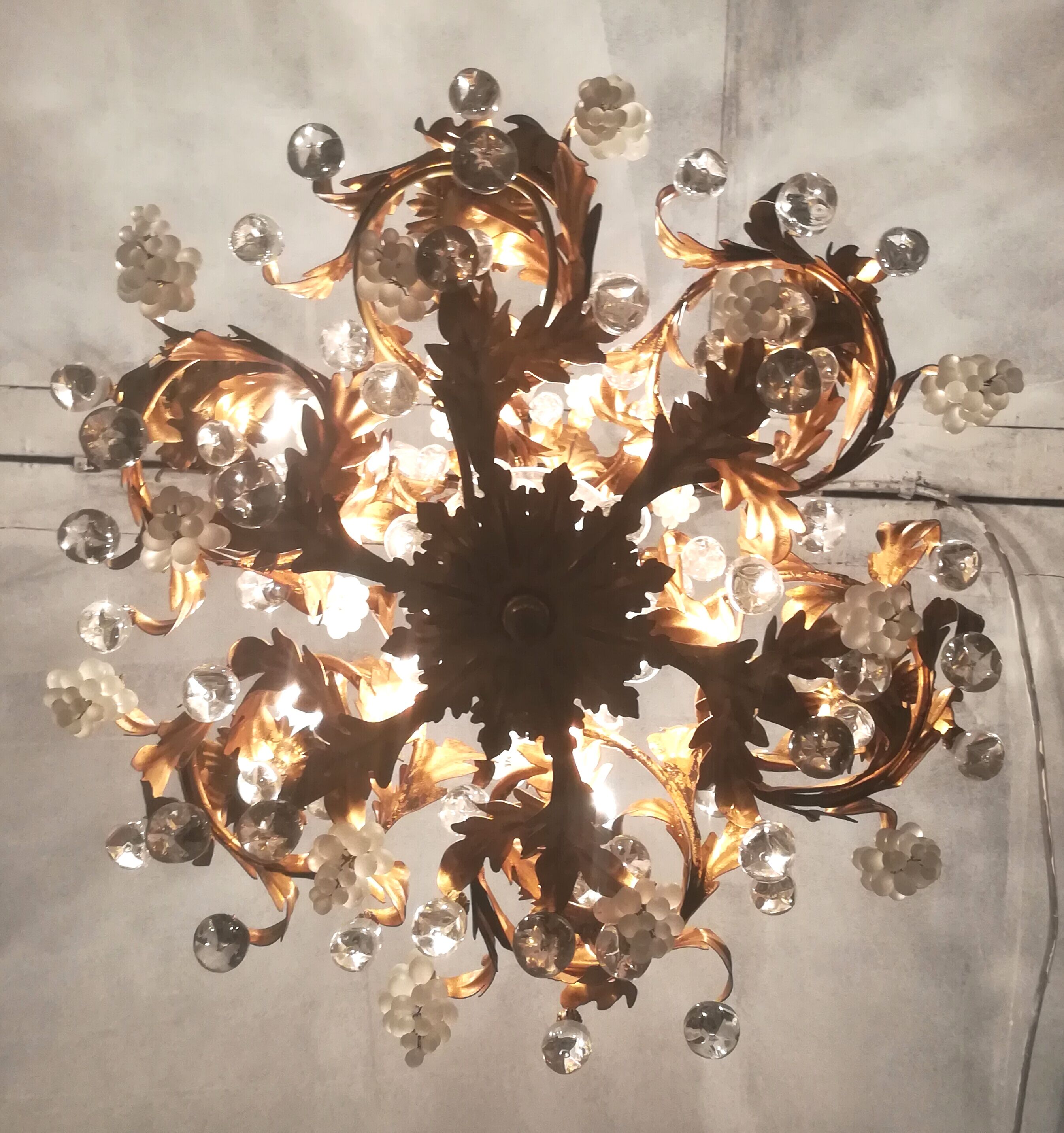 Murano fruit chandelier in crystal and gold metal