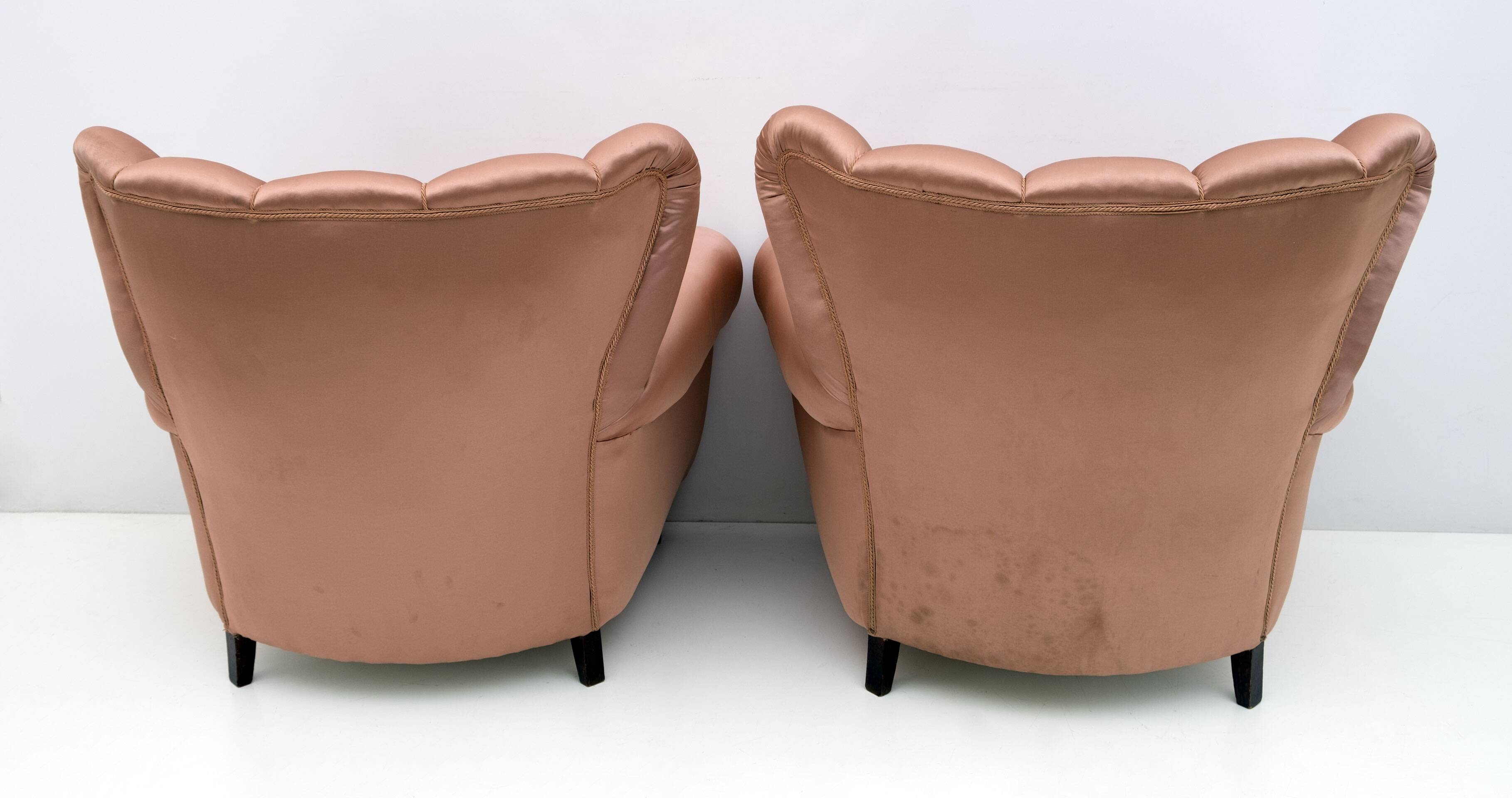 Pair of Mid-Century Modern Italian Satin Armchairs, 1950s