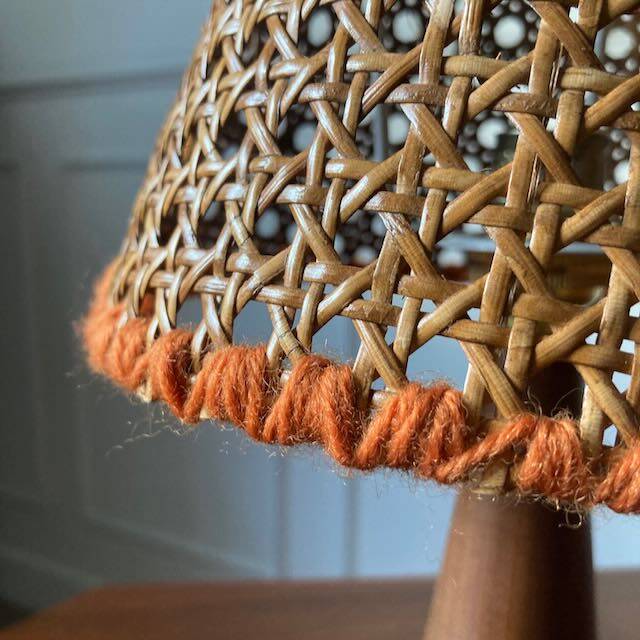 Small wooden and cane lamp