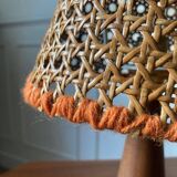 Small wooden and cane lamp