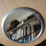 Round vintage gray metal mirror tray