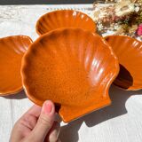 4 Vintage Emile Henry Ceramic Scallop Shells Speckled Made in France 1950