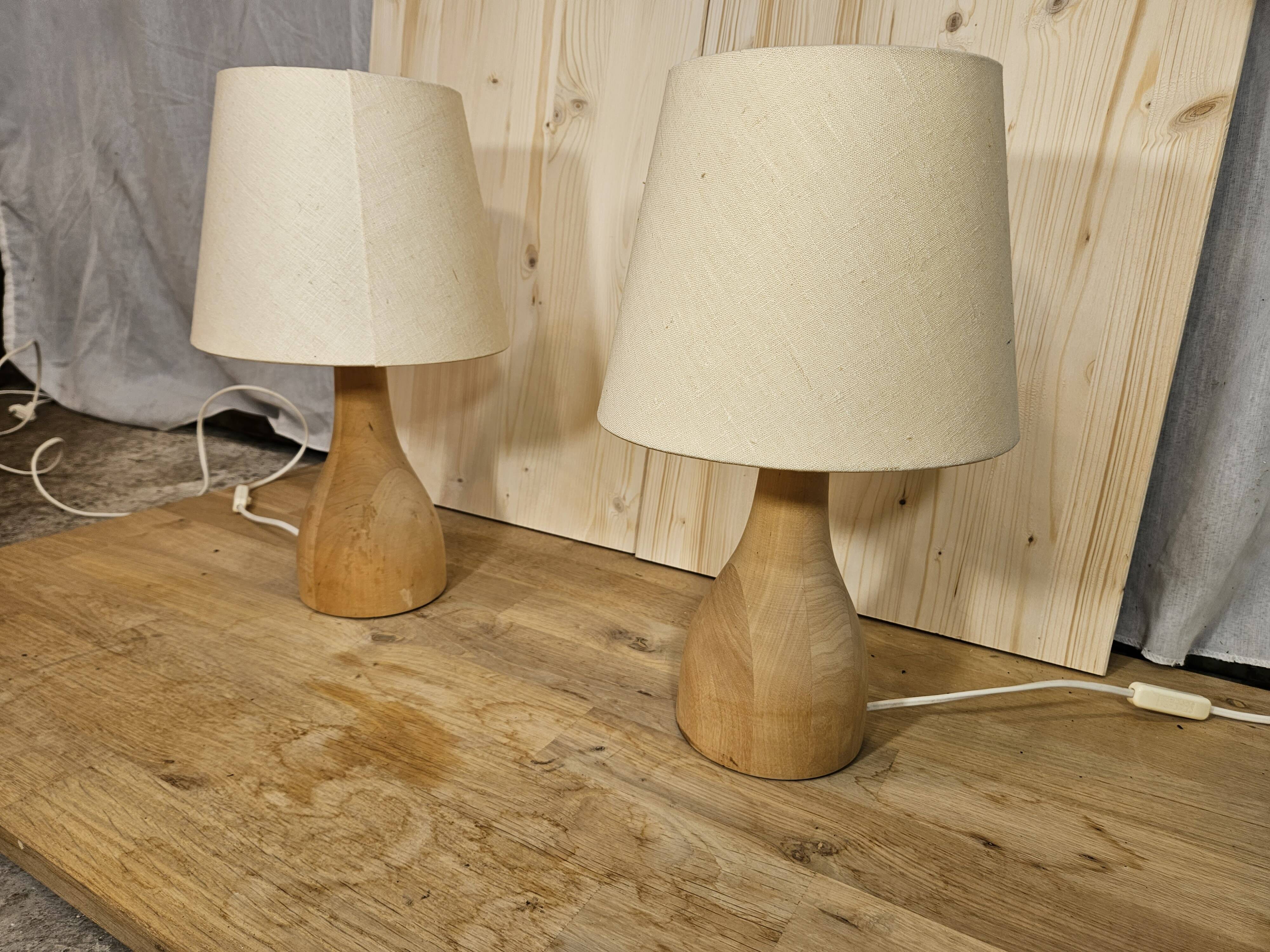 Pair of wooden bedside lamps