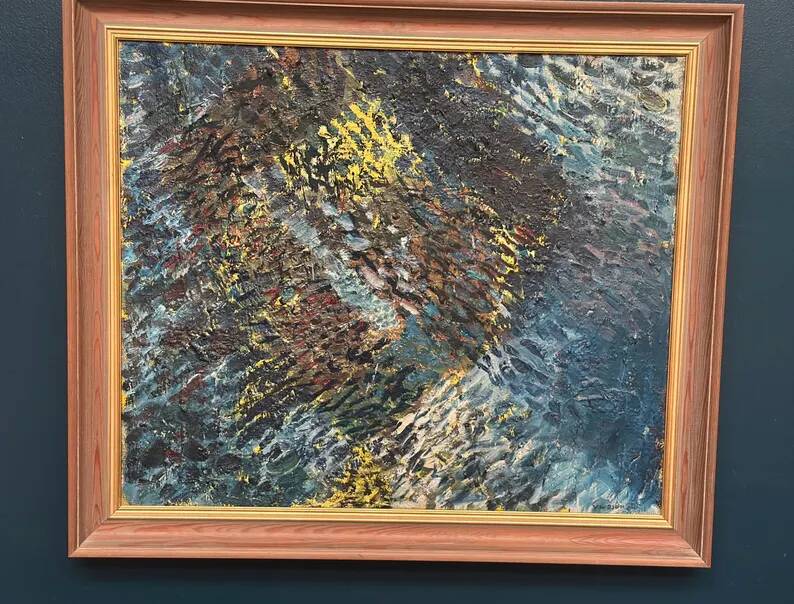 Grande huile sur toile suédoise originale – « Composition » par Valter Gibson