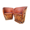 Deux fauteuils mexicains bois et cuir appelés "equipales" fabriqués artisanalement