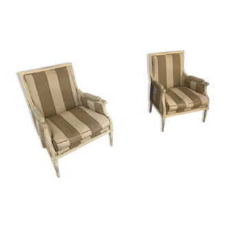 Two Louis XVI style bergere armchairs