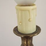 Tall Heavy Brass Electrified Moroccan Candlestick Lamp Mid-20th Century