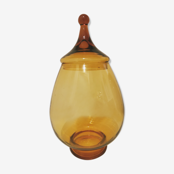 Pot d'apothicaire bonbonnière XXL vintage en verre ambré années 70