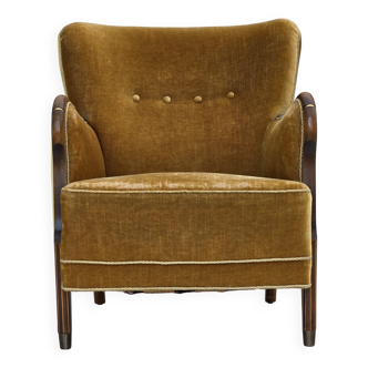 1960s, Danish armchair, furniture velour, beech wood, original.