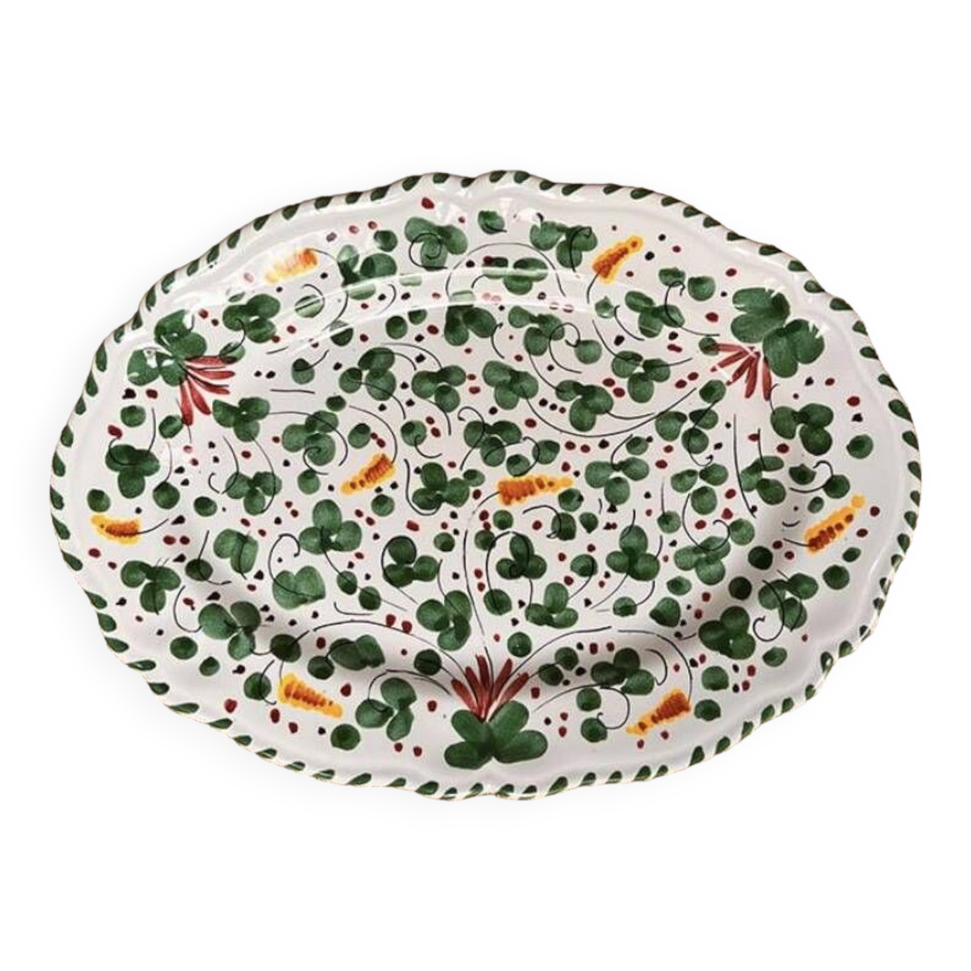 Oval dish 35cm green flowers