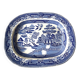 Large English Staffordshire Earthenware Dish in Blue and White Willow, Late 19th Century