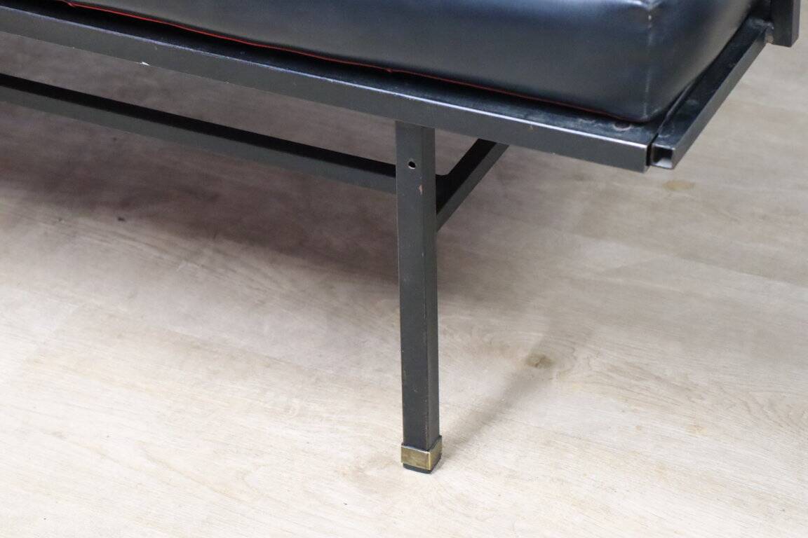 Vintage "Daybed" sofa bench in metal and imitation leather, 1950