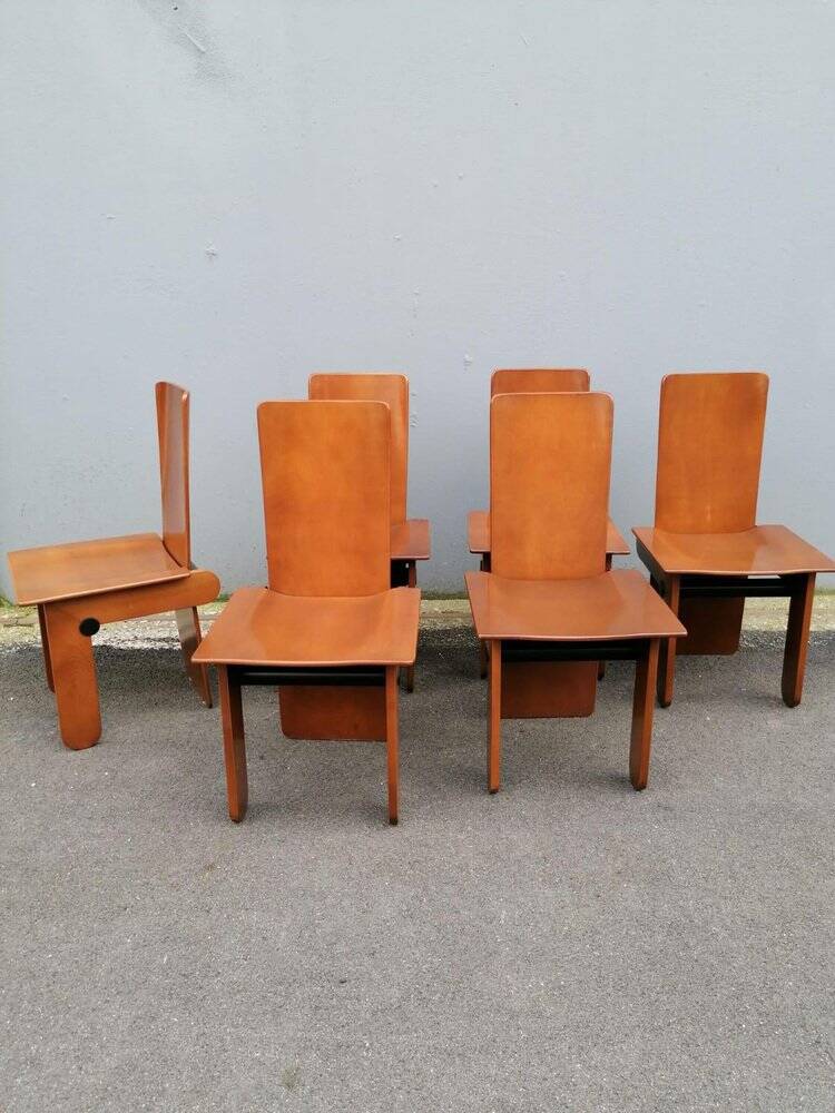 Wooden Chairs attributed to Carlo Scarpa for Gavina, Italy, 1970s, Set of 6