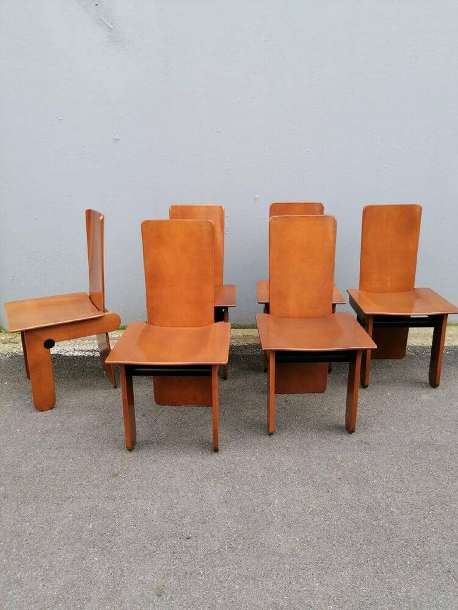 Wooden Chairs attributed to Carlo Scarpa for Gavina, Italy, 1970s, Set of 6