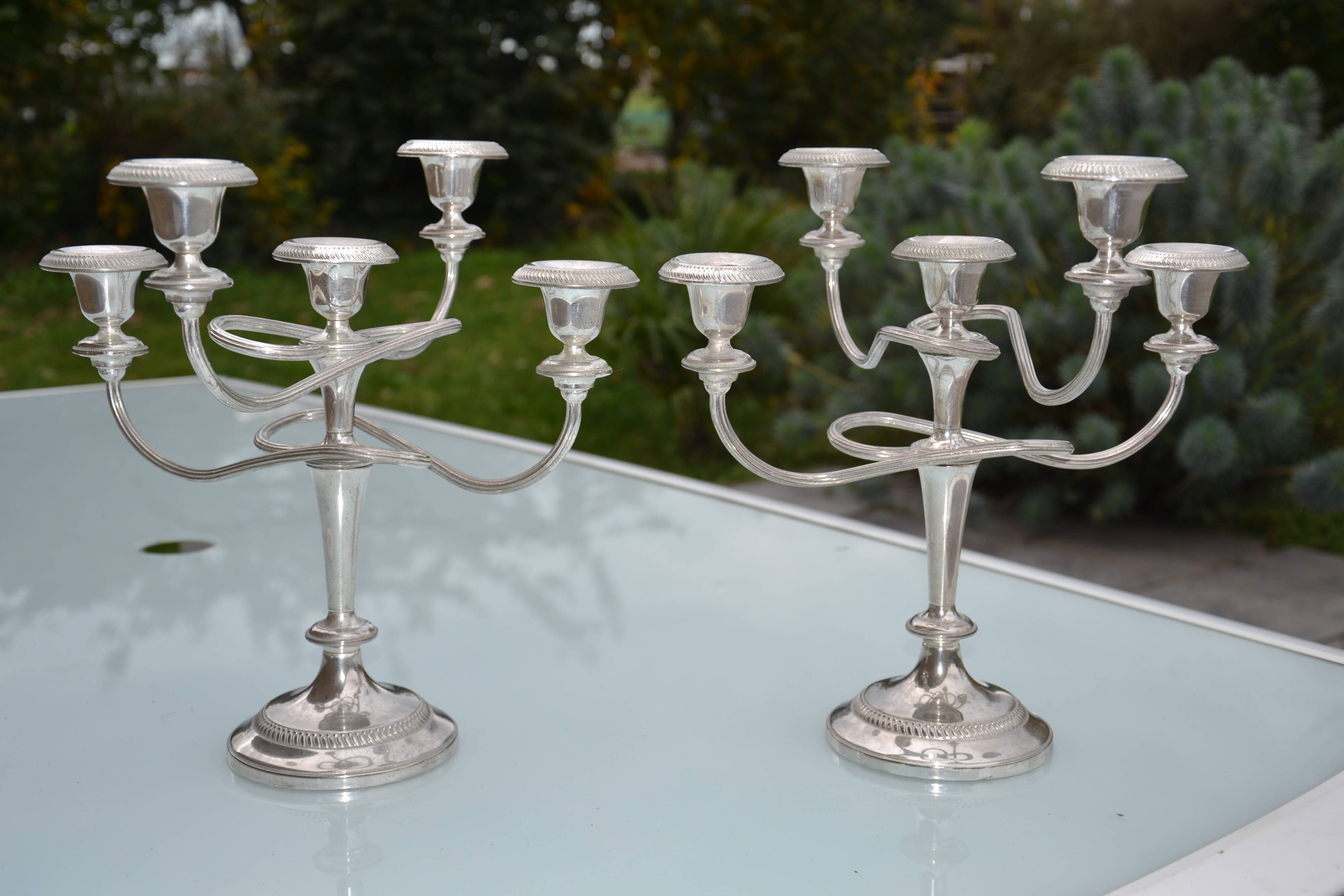 Pair of English silver-plated candlesticks