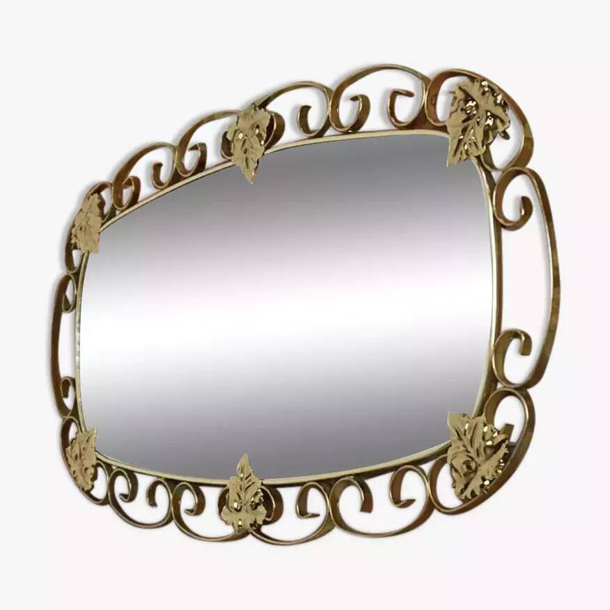 50s oval brass mirror - 38x69cm
