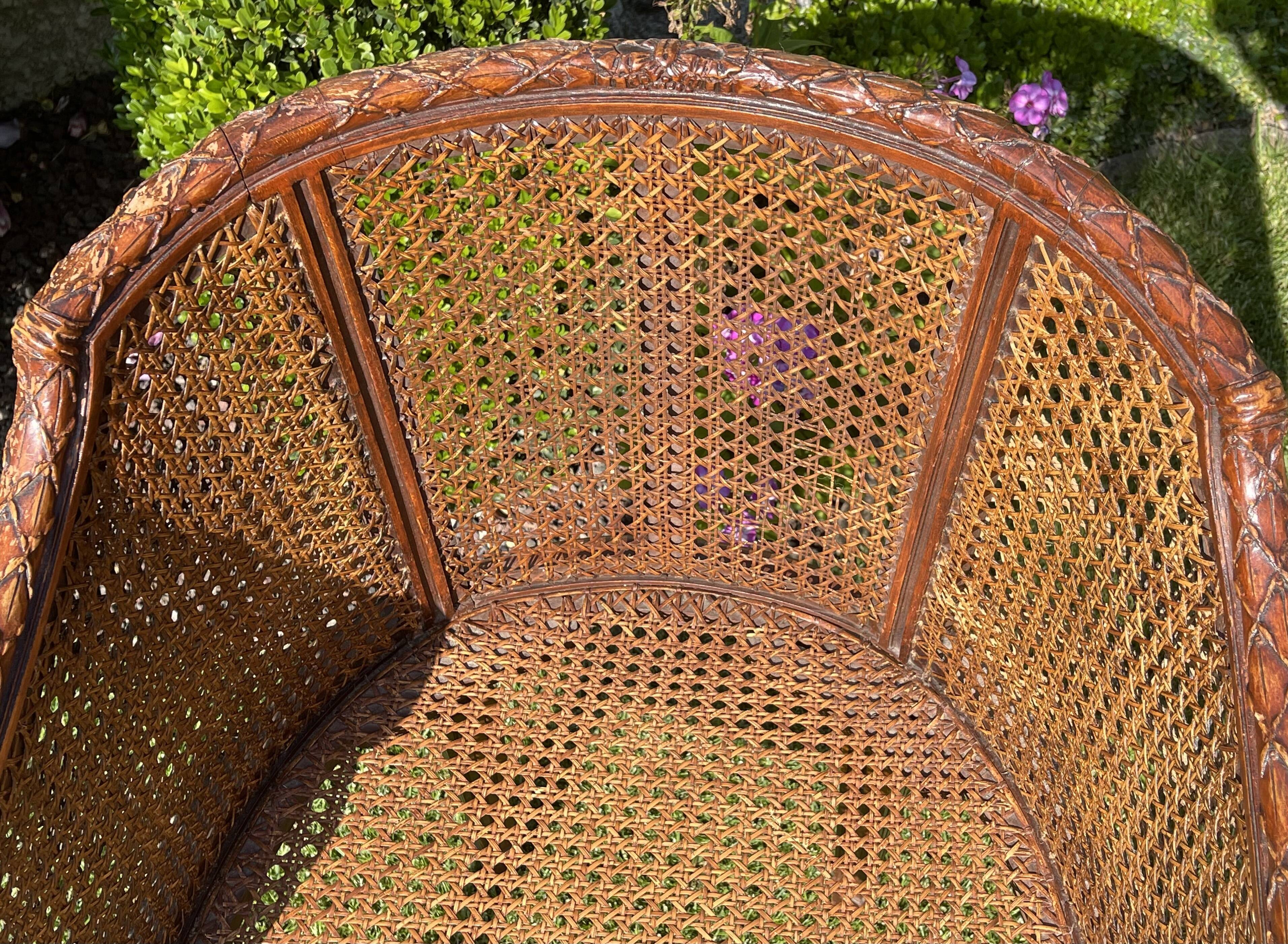 Armchair in Fruit Wood and Cannage Style Louis XVI