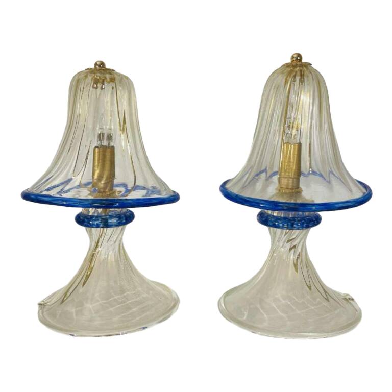 Paire de lampes 'champignon' Hollywood Regency, Barovier & Toso à Murano