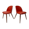 Pair of 50s chairs in red skai and wood