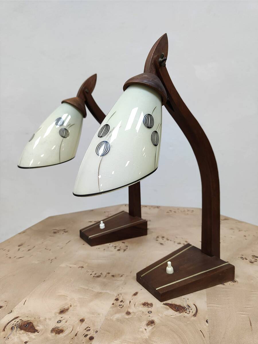 Pair of midcentury modern wooden desk lamp set table lamp