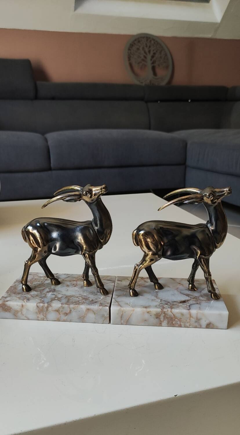 Art Deco Bookends Pair / Antelopes / Regule / Marble