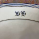 Flat compotier on foot monogrammed BH white and blue