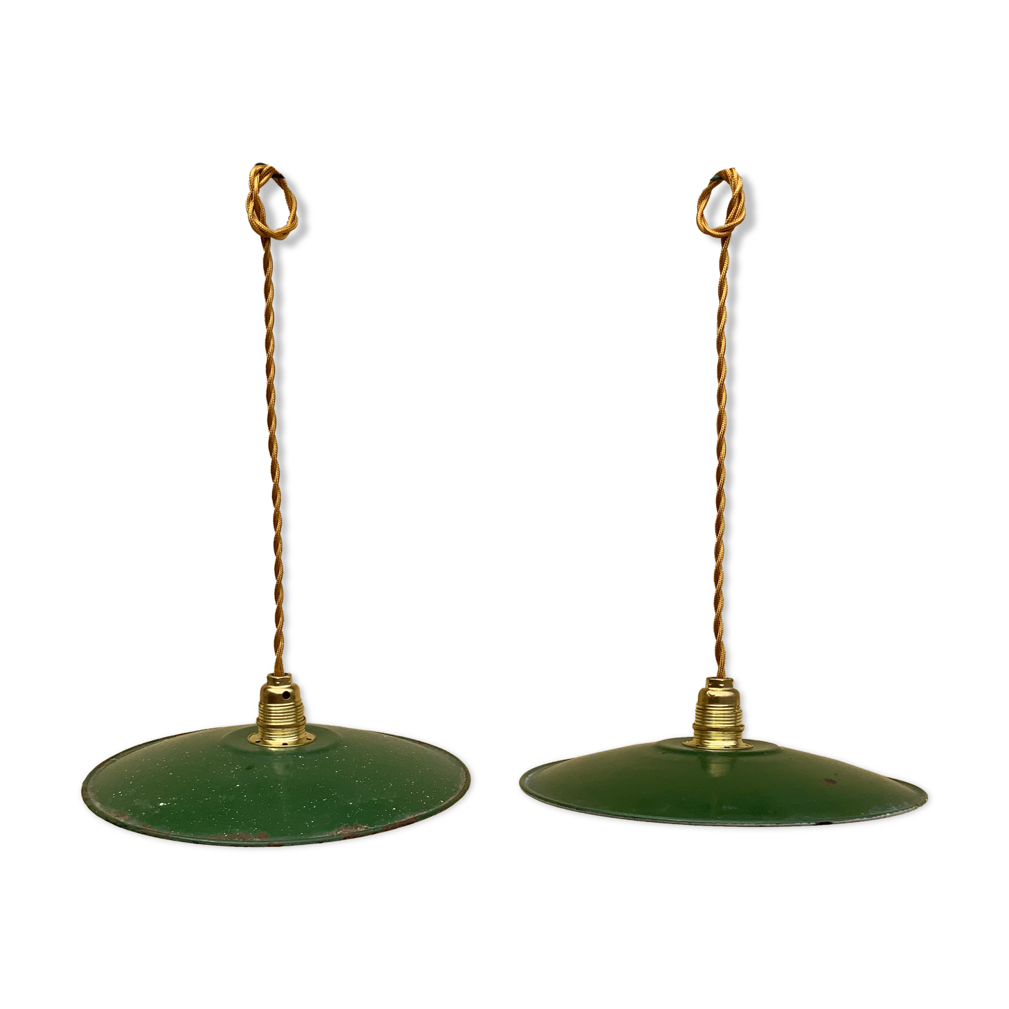 Vintage suspension duo in enamelled sheet metal style indus green and white
