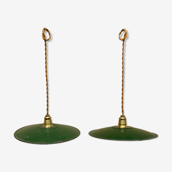 Vintage suspension duo in enamelled sheet metal style indus green and white