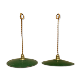 Vintage suspension duo in enamelled sheet metal style indus green and white