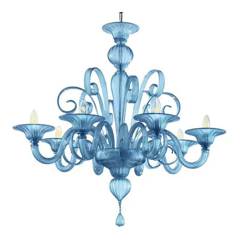 Venetian Blue Satin Murano Glass Chandelier by Simoeng