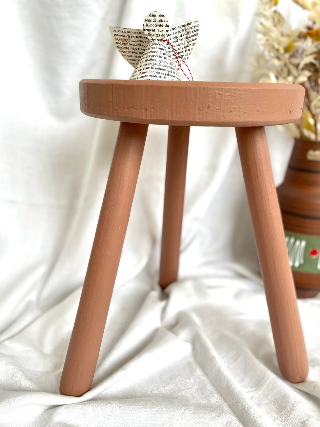 Vintage painted wood tripod stool